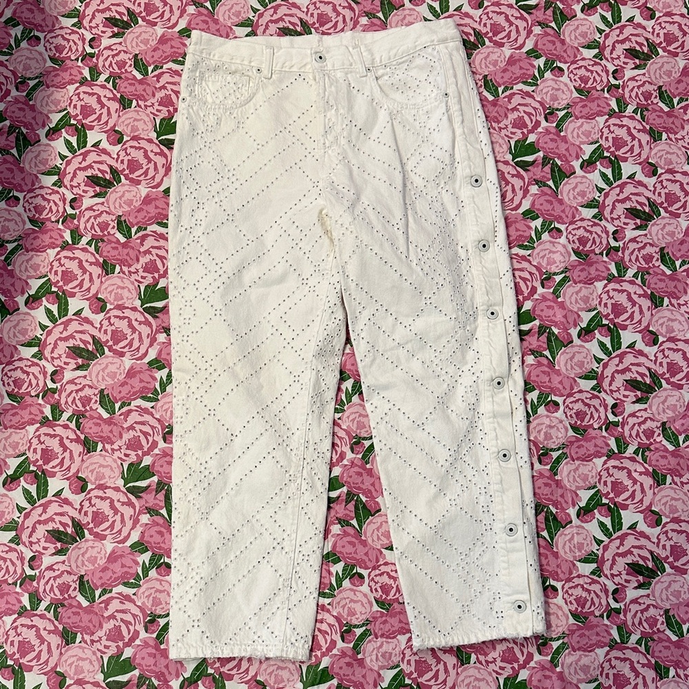 Jonathan Simkhai White Button-Side Jeans and matching jacket .